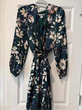Nicole Miller New York Green Floral Satin Wrap Dress Size S N NEVER WORN